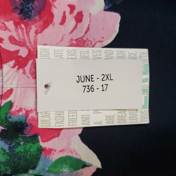 LulaRoe June Top In A Navy Blue And Pink Floral Print, Peplum Size 2X(20-22) - Picture 3 of 7
